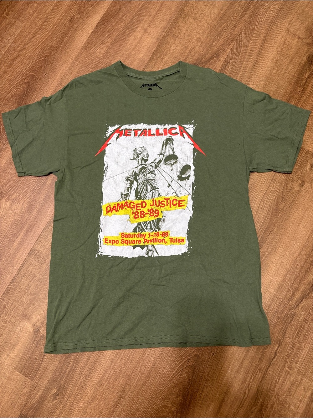 Metallica Damaged Justice '88-'89 Olive Green Reproduction Tour Tee Size Large